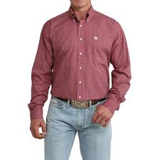CLMTW1106098-M Mens Cinch L/S Button Up- Pink Pattern