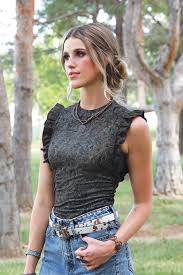 CLCTK7510001-Womens Tank Cruel Denim - Pleather Trim Paisley Camo Print