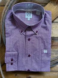 CLMTW1106109- Mens Cinch L/S Button Up- Purple Pattern