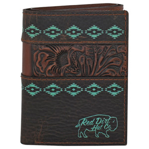 BG23225897W3 Red Dirt Trifold Wallet Tooled w/ Aztec Stamps