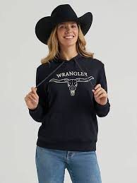 CL112380251- Wrangler Ladies Hoodie Longhorn- Black