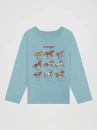 CL112382682- Wrangler Girls L/S Shirt Horse Breeds- Turquoise