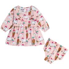 CL112382698- Wrangler Baby Girls Farm Animals with Hats Dress- Pink
