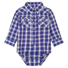 CL112381487 Wrangler Baby Onesie- Blue/White Plaid