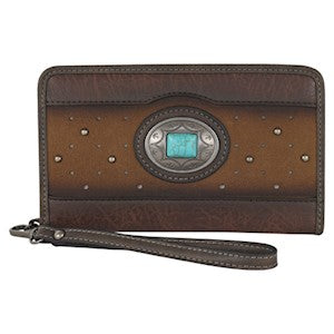 BG23122516W Justin Ladies Wallet Brown w/ Turquiose Stone