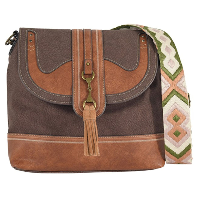 BG22030527 Catchfly Cross Body 2 Tone Brown w/Fringe Tassel