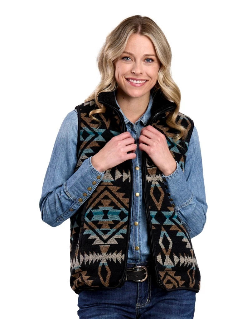 CL03-098-0781-6128 Ladies Roper Sherpa Aztec Vest