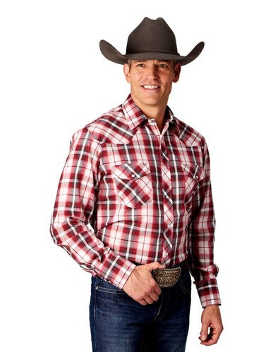CL01-001-0101-4061 Mens L/S Shirt Roper Plaid - Rd/Blk/Wht