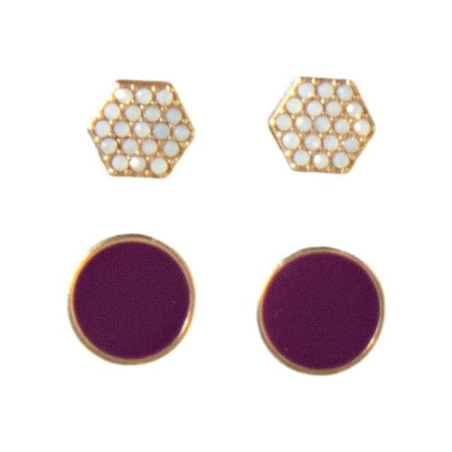 BG3058897 Earring Set Hexagon - Purple/White