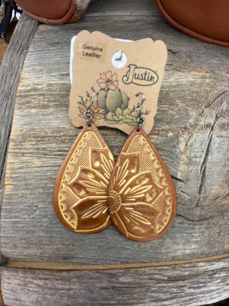 BG22134EJ2 Earrings-Tooled Leather Saddle Tan
