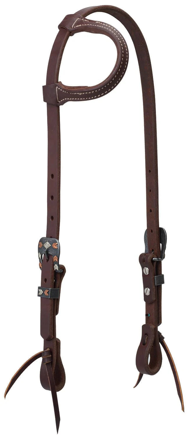 TK10010-01-14 Headstall Sliding Ear Copper Flwr Buckle Working Tack