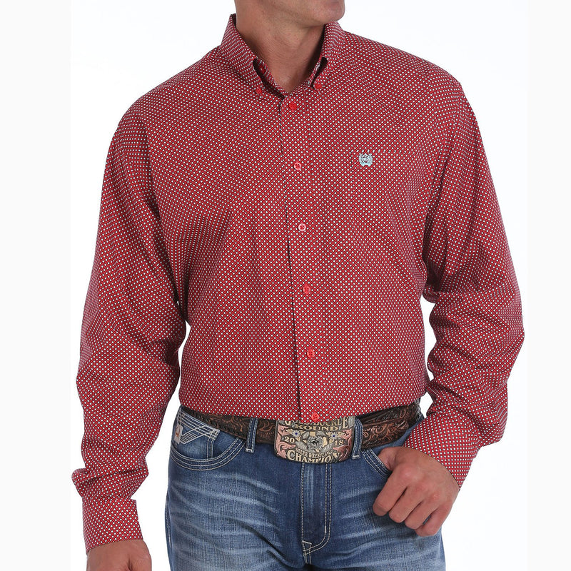 CLMTW1104827-M-Red Cinch L/S Diamond Print Tencel