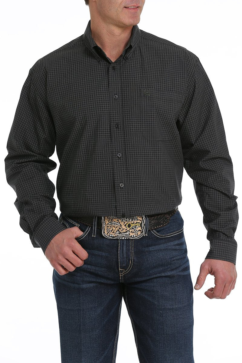 CLMTW1104945BLK-S Mens L/S Plaid