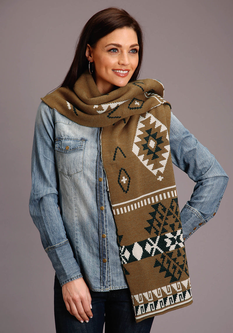 CL11-177-0201-7082 Gold Aztec Design Sweater Scarf