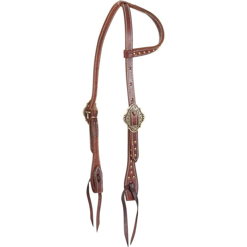 TKCR/HF19BROAL Headstall 1 Ear Martin Chestnut Skirting w/Brass Dots