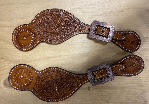TK17-102 Spur Strap - Floral Leaf w/Copper Buckle