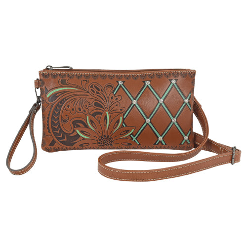 BG23065887FLW Justin Ladies Wallet Crossbody Teal Diamond/Tooling