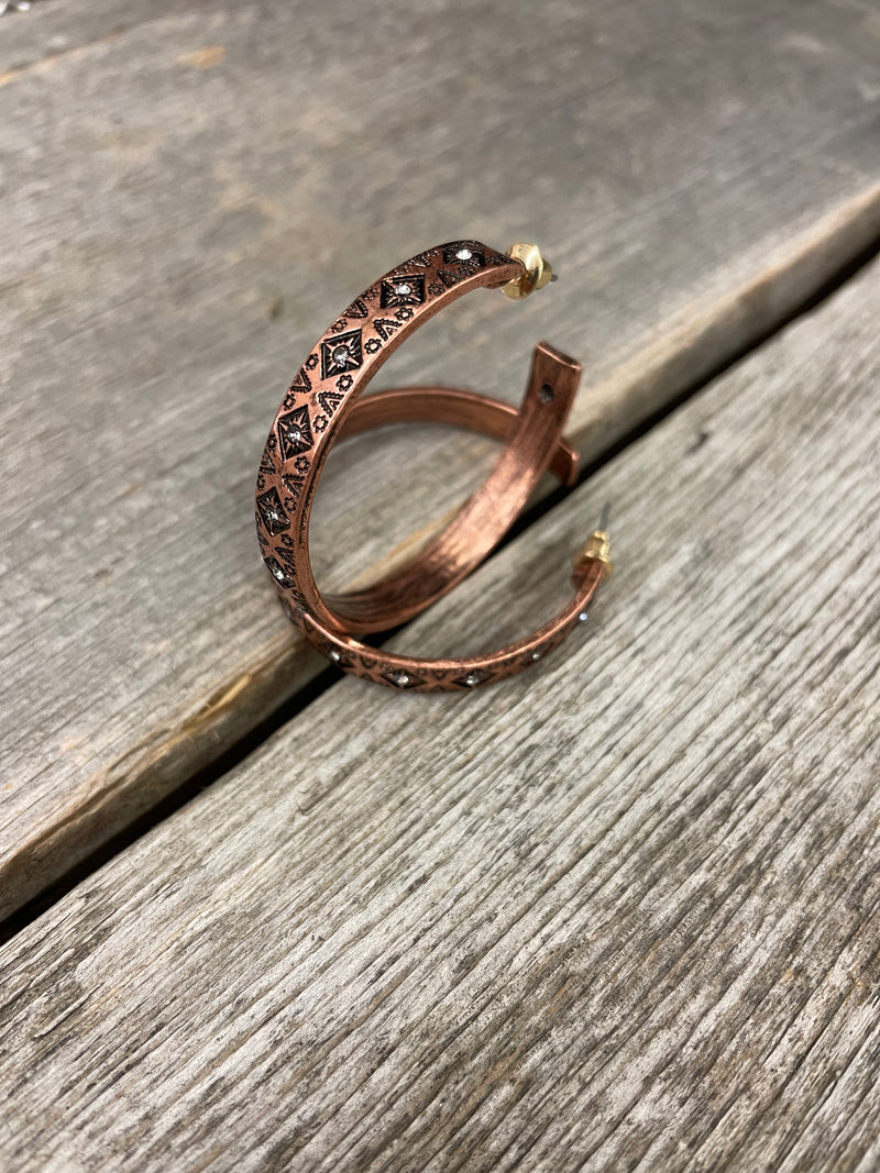 BG29014 Earrings Hoop Copper Aztec