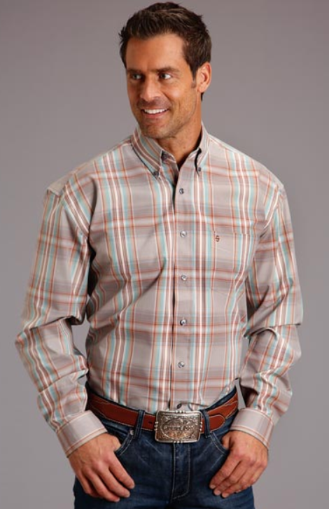 CL11-001-0579-3022 Mens L/S Stetson Desert Dobby Plaid
