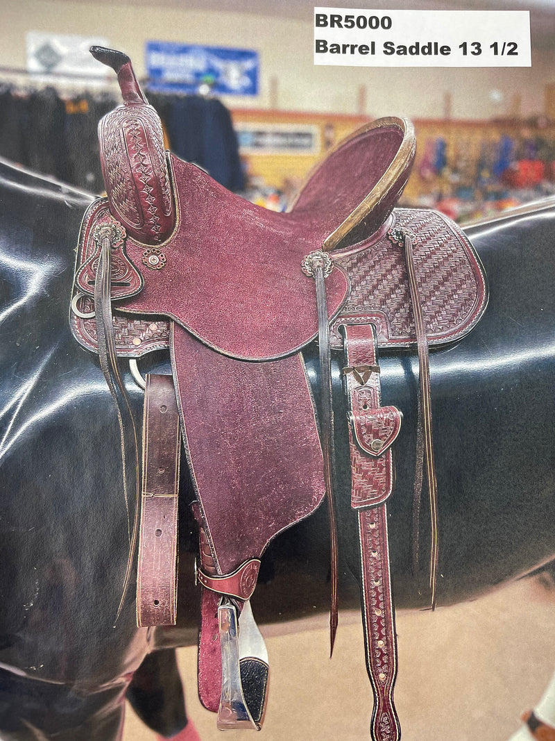 TKBR5000-13.5-Burgundy NORTH ROCK Saddle 1/2 Tooled w/ Saddle Strings