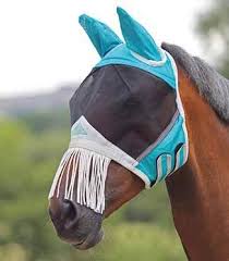 TKACC137-COB-Teal Fly Mask w/Ears & Fringe