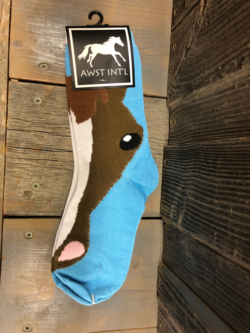 CLA819-9-11-Blue Socks AWST Crew "Horse Face Socks"