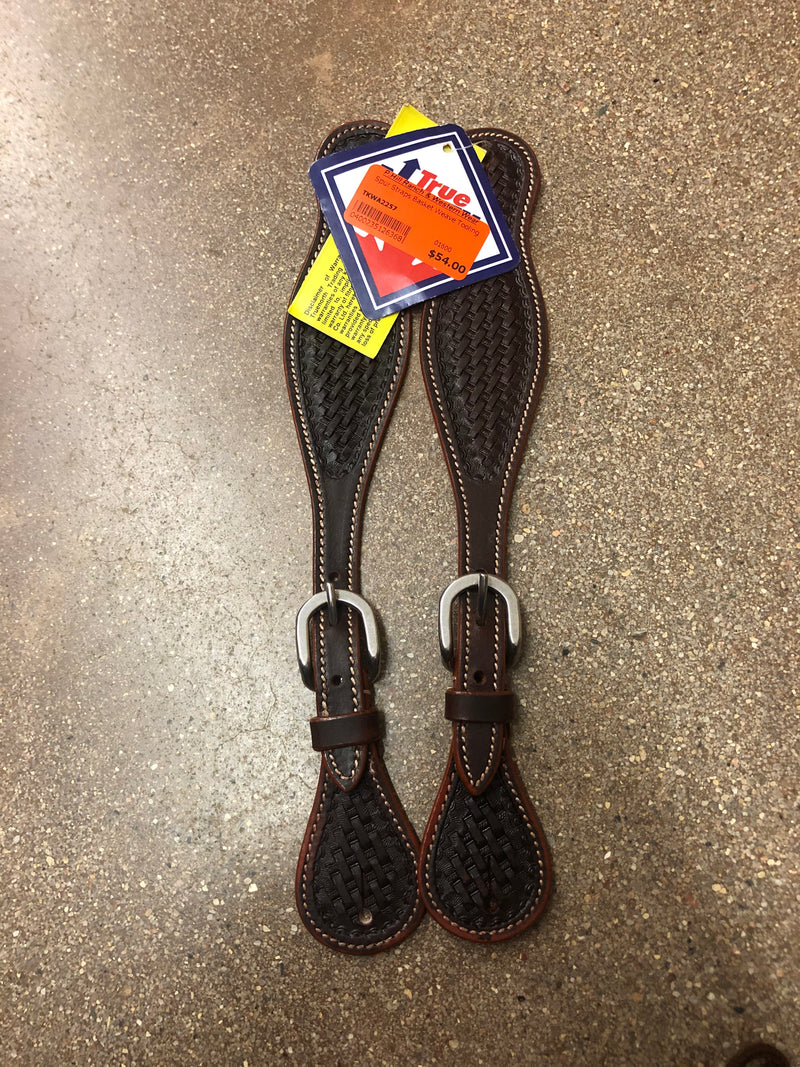 TKWA2257 Spur Straps Carved Leaf w/Rawhide Backstitching Lacing