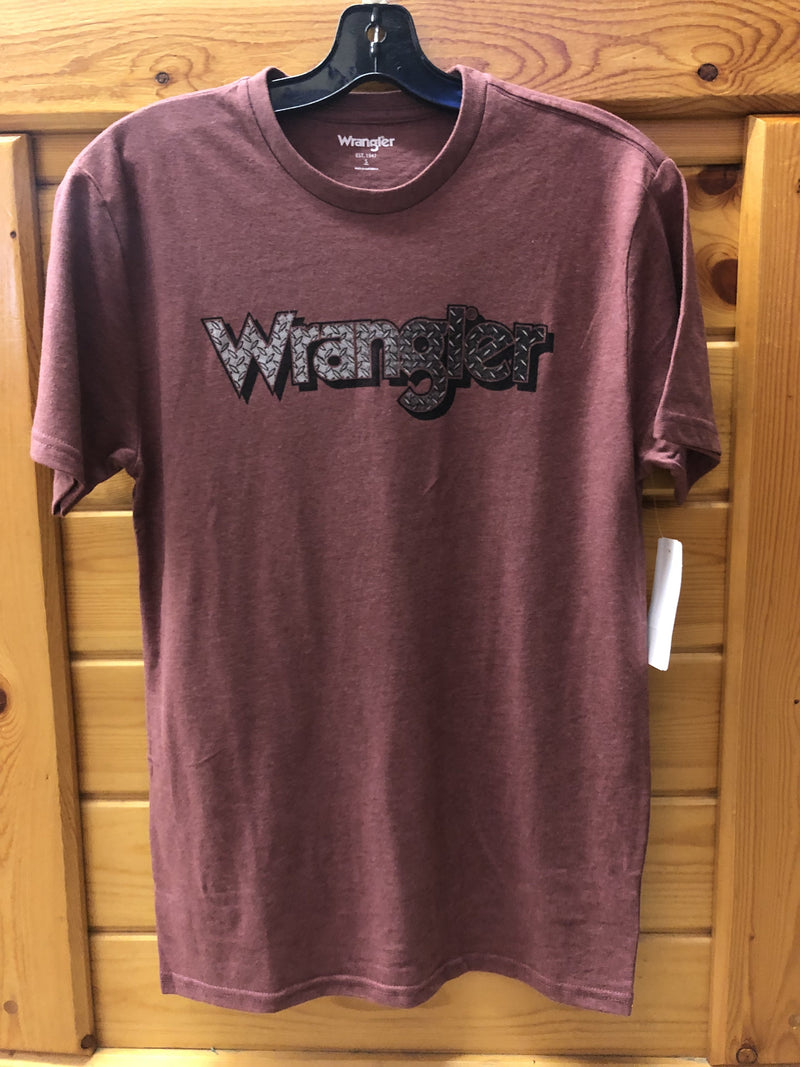 CLMQ6191R-S-Red Mens T Shirt Wrangler Logo Checker Plate