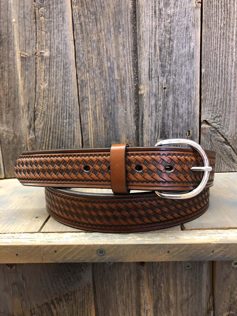 CLN2610402-52-Brown Belt 1 1/2" Basket Stamp - Hired Hand