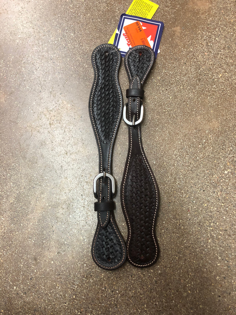 TKWA2257 Spur Straps Carved Leaf w/Rawhide Backstitching Lacing