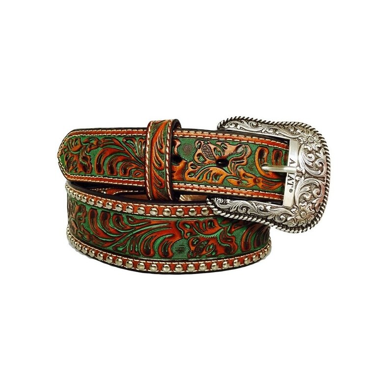 CLA1017808-42-Tan/Grn Belt Ariat Men's Tooled Embossed