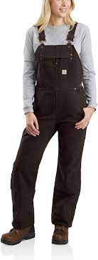 CL104049-S-Tall Carhartt Lined Bib Ovrll Relaxed Fit Brown