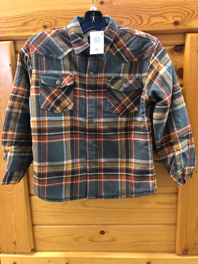 CL03-397-0119-1693-L-MutliClr Boys Roper Sherpa Lined Flannel Shirt w/Snaps