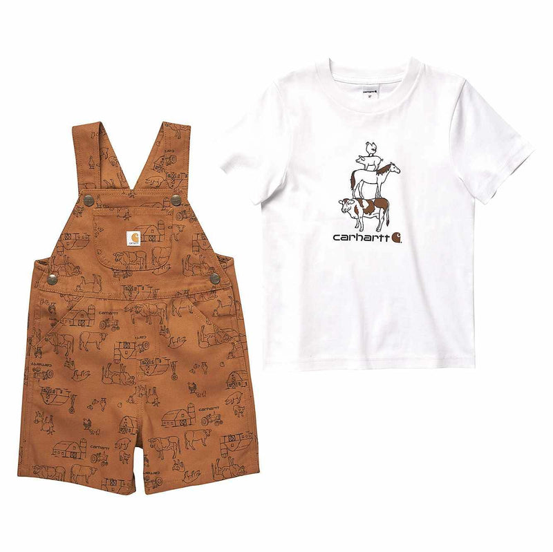 CLCG8765-4T-Wht/Brn Set 2 Piece Carhartt TShirt/Shortalls