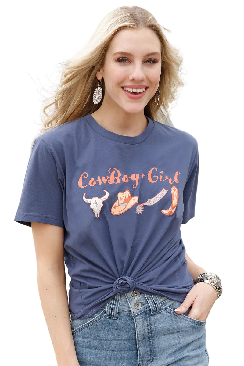 CLCTT7385006 T-Shirt Womens- Cowboy Girl (Navy Blue)