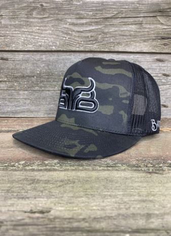 CLCAP2-O/S-Blk/Camo Baredown Cap- Flat