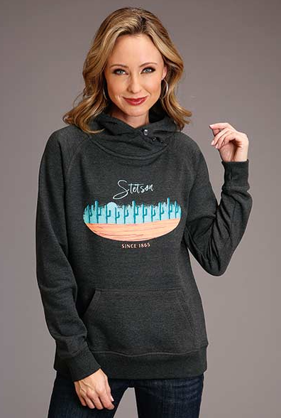 CL11-098-0562-7085 Womens Hoodie- Field Of Cactus Screen Print