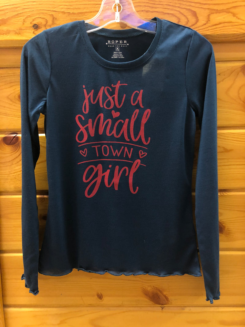 CL03-009-0513-6118-L-Nvy Blue Girls Roper Jersey L/S "Just a Small Town Girl"