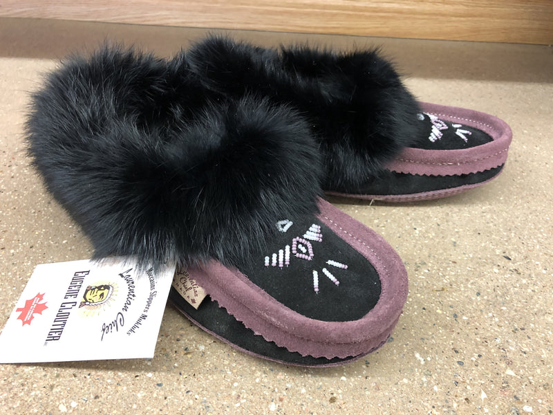 CL6080-0408 Slipper Fur Trim Beaded Orlon, Padded Sole