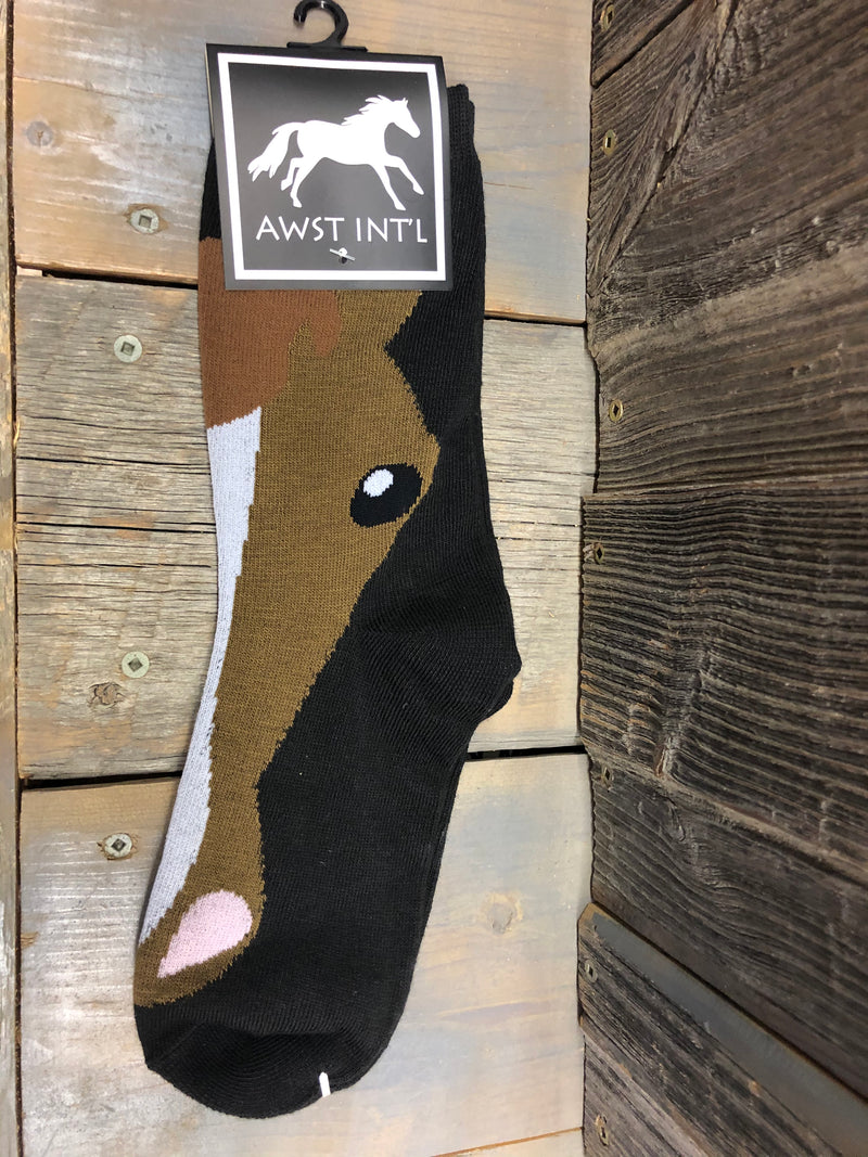 CLA819-9-11-Black Socks AWST Crew "Horse Face Socks"