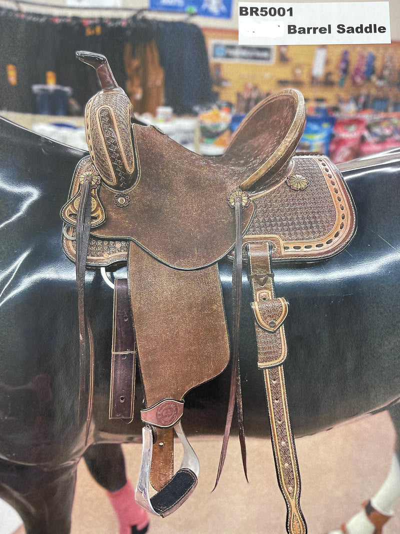 TKBR5001-14.5-Brown NORTH ROCK Saddle 1/2 Tooled w/ Buckstitch & Saddle Strings