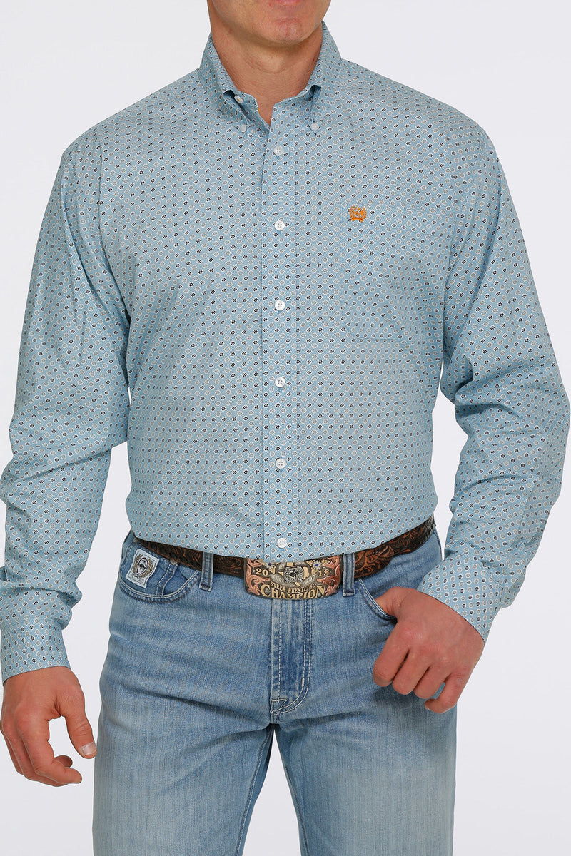 CLMTW1105418 Light Blue Mens Cinch L/S Shirt Print