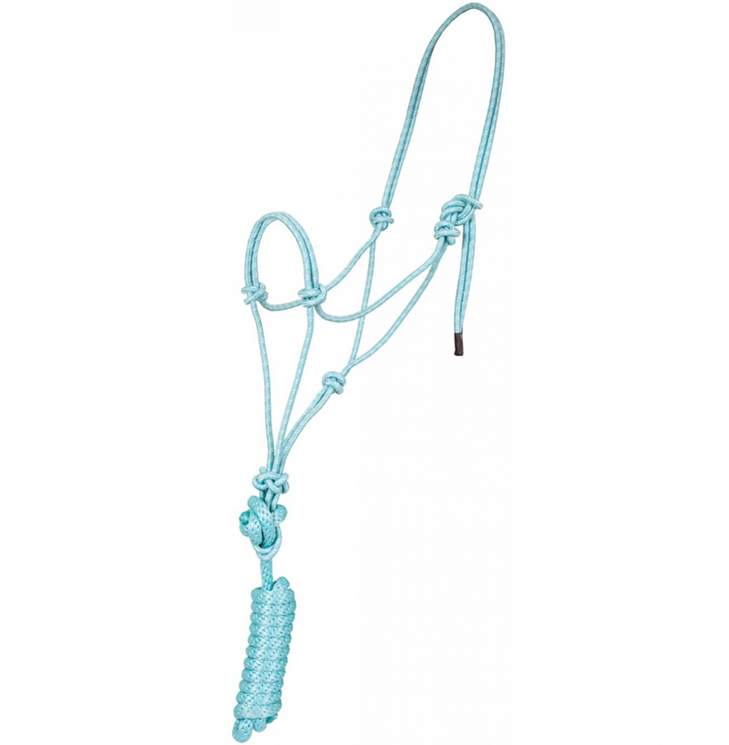 TK292984--Tq/Wht Halter Diamond Braided 1/4" Poly Rope w/7' Lead