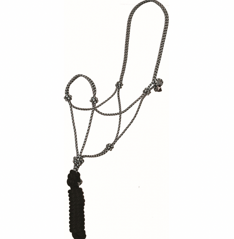 TK292984--BkTurqWt Halter Diamond Braided 1/4" Poly Rope w/7' Lead