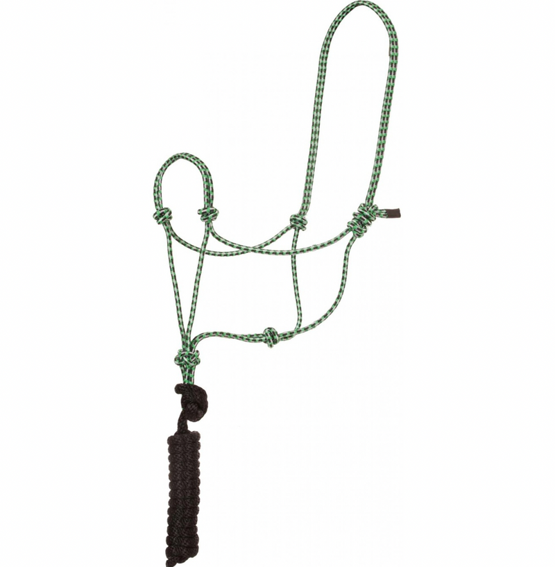 TK292984--GrnBlkWt Halter Diamond Braided 1/4" Poly Rope w/7' Lead