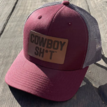 CL044 Cowboy Sh*t Cap- Leather Patch- Maroon/Grey