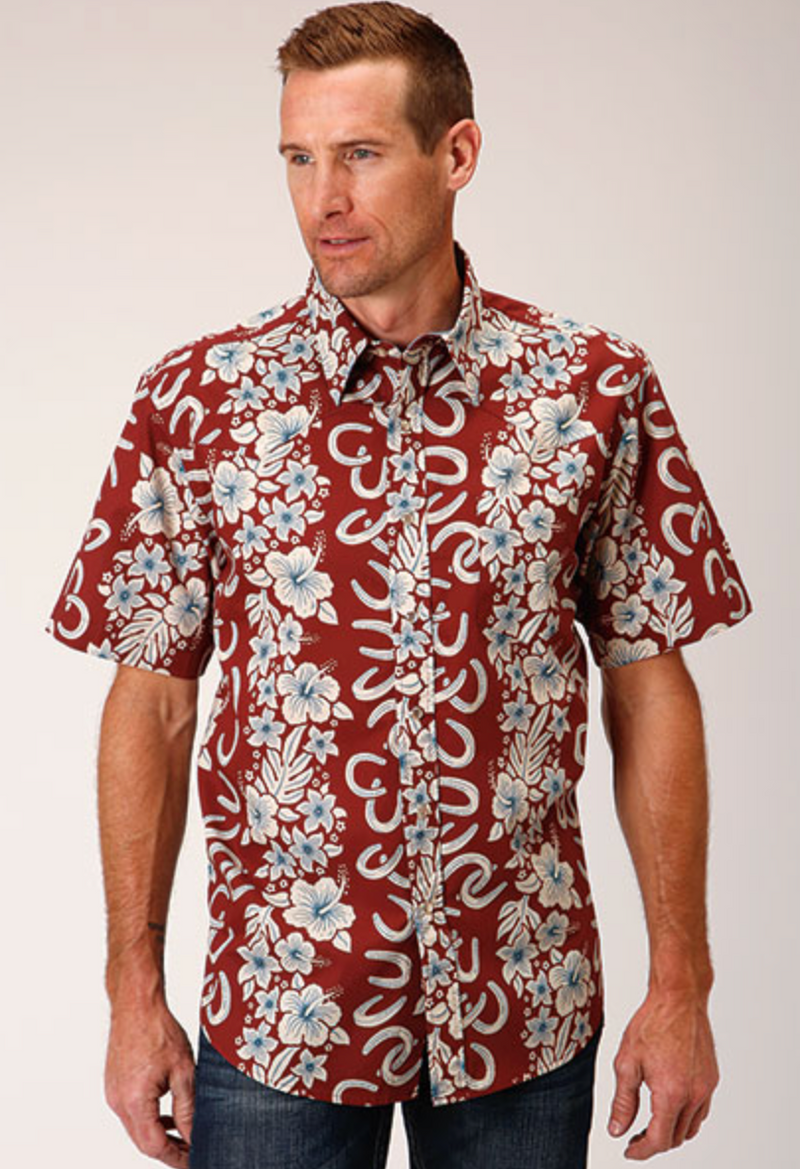 CL03-002-0064-0300 Roper Shirt S/S Hawaiian Horseshoe Print