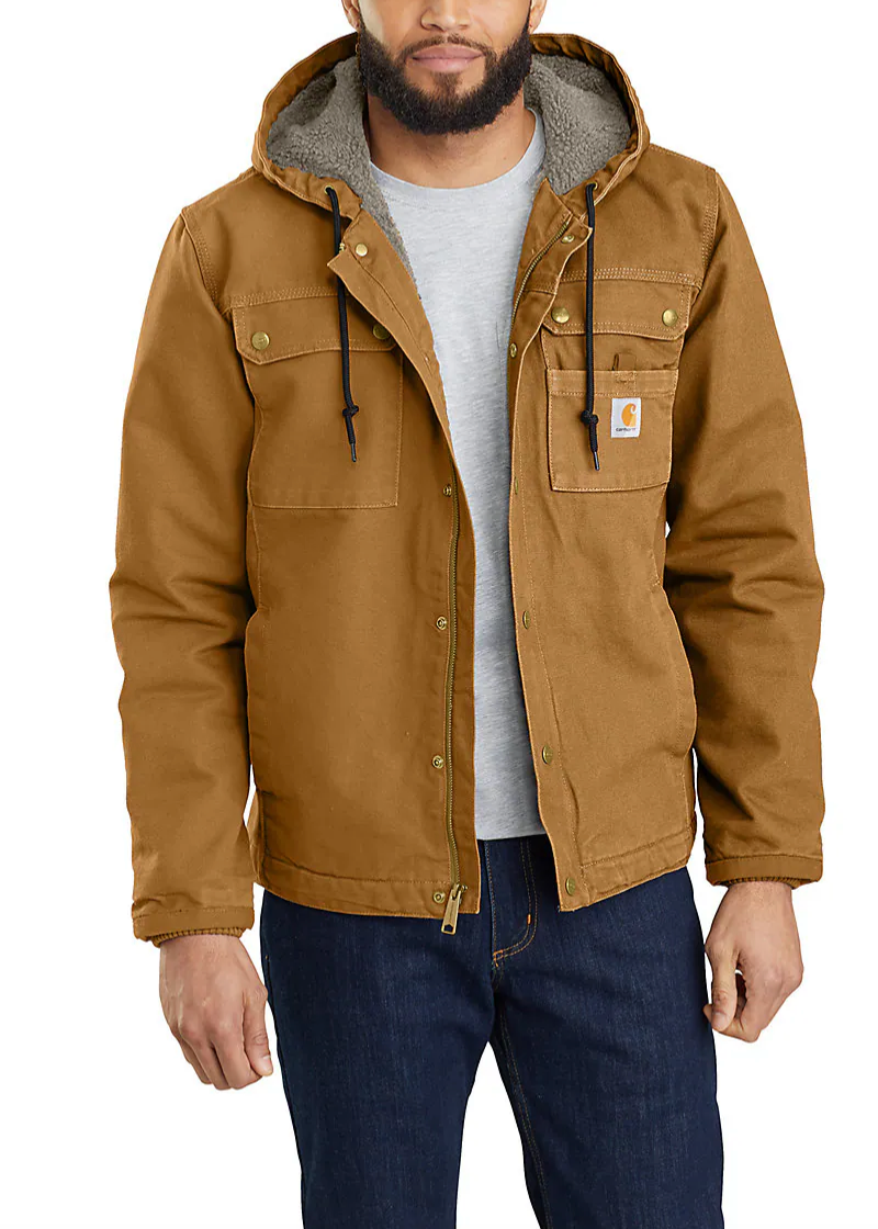 CL103826-L-Brown Carhartt Utility Jacket Relaxed Fit- Washed Duck Sherpa Lined