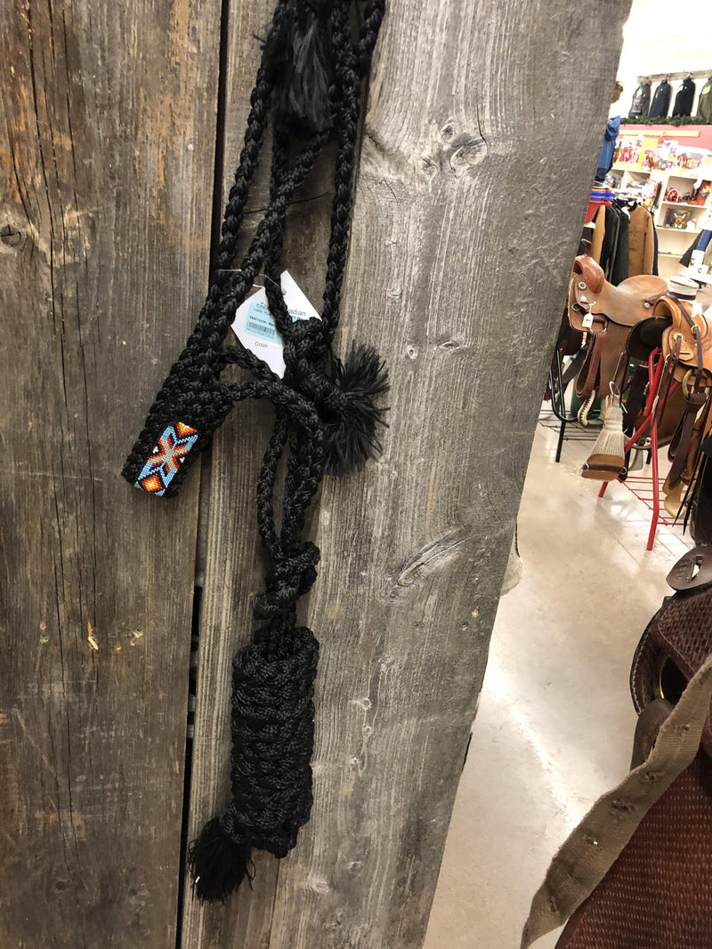 TKMT3329--Black Halter Mule Tape Rope w/Beads & Lead