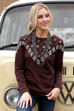 CLCWK7372002 Sweatshirt- White Pattern - Brown